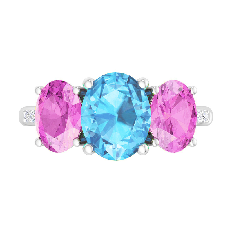 Martha Stewart 5ctw. Oval Blue Topaz, Pink Sapphire & Lab Grown Diamond Three Stone Ring In Sterling Silver image number null